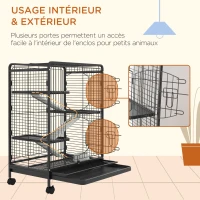 PawHut Cage pour rongeurs cage pour Petits Animaux Roulante 3 Rampes 3 Plates-formes Plat et Bouteille d'Eau Bac Inférieur Amovible pour lapin vison d'animaux chinchilla Acier PP 61,5x44x95cm Noire(m-7)