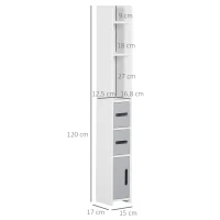 kleankin Columna Baño con 3 Puertas y 3 Estantes Mueble Auxiliar Alto de Estilo Moderno 15x17x120cm Blanco y Gris(m-3)