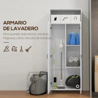 HOMCOM Armario Multiusos Armario Escobero con 2 Puertas Compartimiento Abierto Estante Ajustable para Salón 70x35x188 cm Blanco(m-5)
