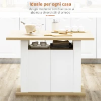 HOMCOM Isola per Cucina 4-6 Persone con Armadietti e Ripiani Aperti, in Truciolato, 110x70x75.5 cm, Bianco e color Legno(m-4)