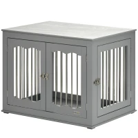 PawHut Dog Crate End Table Furniture Style Dog Cage w/ Three Doors, Locks and Latches - Grey(m-11)