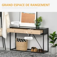 HOMCOM Table de Console Table d'entrée Moderne pour Salon 2 tiroirs cadre en métal dim. 120 x 35 x 75 cm(m-4)