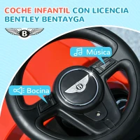 AIYAPLAY Correpasillos con Licencia Bentley Bentayga con Asa de Empuje y Toldo Desmontables Música Bocina Rojo(m-5)