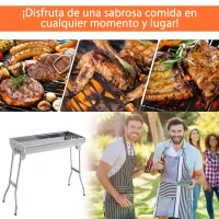 Outsunny Barbacoa Portátil y Plegable de Acero Inoxidable con Parrilla de Carbón BBQ de Picnic Camping Jardín 73x33x71 cm Plata(m-4)