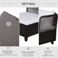 Outsunny Set Mobili da Giardino 5 Pezzi Tavolino con Piano in Vetro Temperato Rattan 3 Poltrone 1 Poggiapiedi 1 in Acciaio, Rattan(m-6)