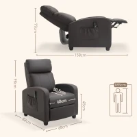 HOMCOM Sillón de Masaje Reclinable con Mando a Distancia Bolsillo Lateral y Temporizador Tapizado en PU 68x88x98 cm Marrón(m-3)