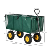 Outsunny Carrello da Giardino in Acciaio con Pareti Laterali Ribaltabili e 4 Ruote, Capienza 342L, Verde(m-3)