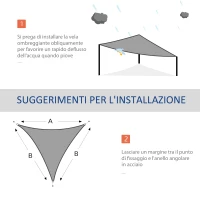 Outsunny Vela Ombreggiante Triangolare, Tenda da Sole per Esterno in Poliestere Anti UV Traspirante 4x4x4m Grigio(m-4)