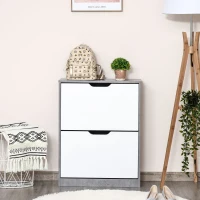 HOMCOM Mobile Portascarpe, Scarpiera Salvaspazio Bassa a 2 Ante per 8 Paia di Scarpe, Arredamento Moderno, Grigio e Bianco, 62.5x26x81cm(m-4)
