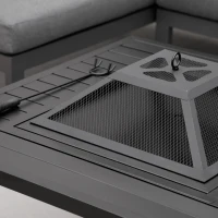 Outsunny Feuerschale Feuertisch mit Schürhaken Funkenschutz Feuerkorb Feuerstelle für Garten Camping BBQ Stahl Schwarz 81 x 81 x 53 cm(m-8)