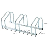 HOMCOM Aparcamiento para 3 Bicicletas Estacionamiento para Aparcar Bicicletas para Interior y Exterior 76x33x27cm Plata(m-3)