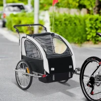 HOMCOM 2 Seat Bike Trailer with 5 Point Harness, Baby Bike Stroller with Safety Flag, Reflectors, for 18+ Months, Black(m-10)