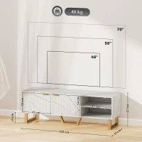 HOMCOM Marble Effect TV Unit, TV Stand Cabinet for up to 70" TVs, Modern TV Cabinet with Shelves and Storage Cupboard, Fluted Door, Extra Centre Leg, Cable Management for Living Room, White(m-3)