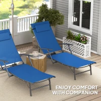 Outsunny Set of Two Adjustable Back Sun Loungers - Blue(m-6)