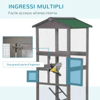 PawHut Gabbia per Uccelli Alta 165cm in Legno da Esterno con 2 Porte e Vassoio Estraibile, Grigio Chiaro(m-5)