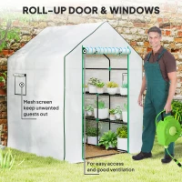Outsunny 143 x 140cm Walk-In Greenhouse, with Accessories - White(m-6)