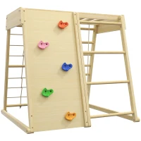 HOMCOM Ensemble d'escalade 5 en 1 avec balançoire mur d'escalade corde et grimpe en bois barres de singe pour enfants(m-11)