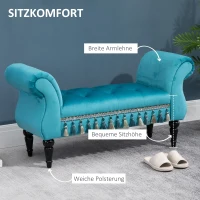 HOMCOM Sitzbank Polsterbank mit Samt-Bezug, Armlehne Bettbank mit Holzrahmen, Schuhbank für Schlafzimmer, Wohnzimmer, Flur 117 x 40 x 58 cm Blau(m-5)