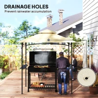 Outsunny 8' x 5' Grill Gazebo, Double Tiered BBQ Gazebo Shelter Canopy with LED Lights, 2 Side Shelves, Hooks, Beige(m-5)