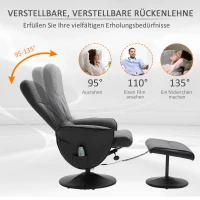 HOMCOM Relaxsessel mit Fußhocker, Elektrischer Massagesessel mit Liegefunktion, 10 Massagepunkte, Drehbarer Fernsehsessel mit Seitentasche, Fernbedienung, Kunstleder, Schwarz(m-6)