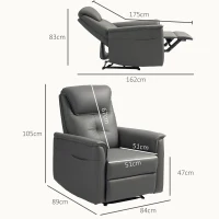 HOMCOM Liegesessel mit Taschenfederkernsitz und verstellbarer Fußstütze, Seitentaschen, für Wohnzimmer, Schlafzimmer, Hellgrau(m-3)