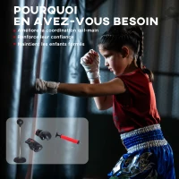 HOMCOM Sac de Frappe sur Pied Punching ball sur pied réglable en hauteur 126-144 cm avec gants, pompe et base de lestage pour enfants et débutants noir(m-5)