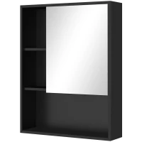 kleankin Armadietto Bagno con Specchio, Ripiani e Scaffale Regolabile, Montaggio a Parete, 60x15x76cm, Nero(m-10)