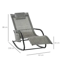 Outsunny Outdoor Garden Rocking Chair, Patio Sun Lounger Rocker Chair with Breathable Mesh Fabric, Removable Headrest Pillow, Armrest, Side Storage Bag, Dark Grey(m-3)