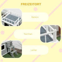 PawHut Hundehütte, Dachterrasse, Treppe, Fenster, Bodenabstand, Naturholz, hellgrau, 121 x 77 x 78cm(m-5)