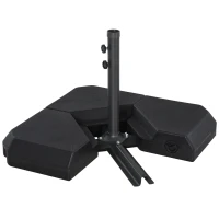 Outsunny Base per Ombrellone da Giardino in HDPE, Basamento per Ombrellone, Supporto per Ombrelloni 48mm, Riempibile con 60 kg di Acqua e 72 kg di Sabbia, 80x80x56cm, Nero(m-5)