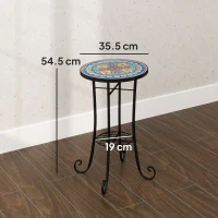 Outsunny Mosaic Garden Table, 35.5 cm Round Outdoor Table with Shelf, Ceramic Tile Top, Small Garden Side Table Bistro Table End Table Plant Stand for Indoor, Patio, Balcony, Blue(m-3)