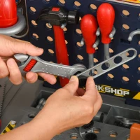 HOMCOM Banco da Lavoro Giocattolo con 55 Accessori, Attrezzi per Bambini 3-6 Anni con Trapano a Batteria, Blu e Grigio(m-8)