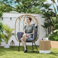 Outsunny Rattan Egg Chair Outdoor Indoor Wicker Chair with Thickened Cushion and Headrest, Standing Garden Egg Chair with Cup Holder, Metal Frame for Patio, Balcony, Brown(m-2)
