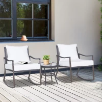 Outsunny Ensemble de jardin 3 pièces style cosy 2 fauteuils à bascule avec coussins assise dossier + table basse résine tressée brun crème(m-2)