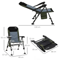 Outsunny Foldable Metal Frame Fishing Chair, with Adjustable Legs - Green/Black(m-3)
