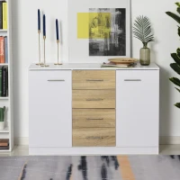 HOMCOM Buffet commode meuble de rangement 4 tiroirs coulissants 2 placards avec étagère blanc chêne clair(m-4)