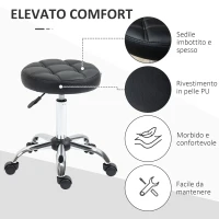 HOMCOM Sgabello Girevole Rotondo con Ruote, Altezza Regolabile e Rivestimento in Finta Pelle, Nero(m-5)