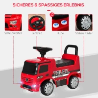 HOMCOM Rutscherfahrzeug Rutscherauto Babyrutscher Kinderfahrzeug lizenziert von Mercedes ANTOS-LKW-Stil mit Licht für Kinder von 12 bis 36 Monaten Metall PP-Kunststoff Rot+Schwarz 62,5x28,5x45cm(m-7)