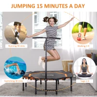 HOMCOM 48" Octagonal Mini Fitness Trampoline Rebounder Indoor Outdoor Foldable Mini Jumper with Adjustable Handle, Max Load 100 KG - Orange(m-4)