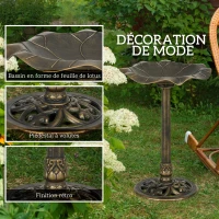 Outsunny Bain d'oiseaux Abreuvoir, mangeoire pour Oiseaux bassin forme feuille de lotus, dim. Ø 50 x 71H cm polypropylène Bronze(m-5)