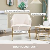 HOMCOM Accent Chair, Living Room Armchair, Vanity Chair with Gold Plating Metal Legs and Soft Padded Seat for Bedroom and Café, Set of 2, White(m-4)