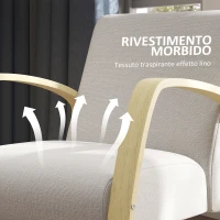 HOMCOM Poltrona Moderna Stile Scandinavo Imbottita in Tessuto e Legno di Betulla, Grigio(m-5)