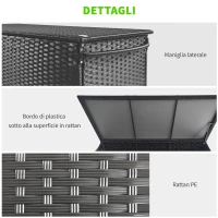 Outsunny Baule da Giardino in Rattan PE con Ruote e Maniglia Laterale, 121x57x67cm, Nero(m-7)