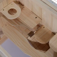 PawHut Jaula para Hámster de Madera de 2 Niveles Casa para Animales Pequeños con Plataformas Escaleras 60x35x42 cm Madera Natural(m-8)