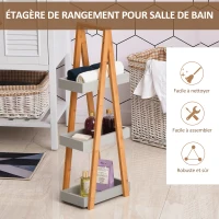 HOMCOM Etagère en Bambou de Salle de Bain étagère Debout 3 paniers dim. 30L x 18l x 81H cm Bambou MDF Gris(m-4)