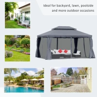 Outsunny 3 x 4m Aluminium Garden Gazebo, Marquee Canopy Shelter Pavilion Party Tent with Nets and Curtains for Garden and Deck, Dark Grey(m-7)