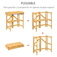 Outsunny Mesa de Plantación Plegable Mesa de Jardinería de Madera con Placa de Zinc y Estante para Jardín Terraza Balcón 85x44x89 cm Amarillo(m-4)