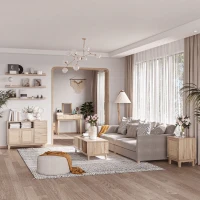 HOMCOM Buffet de cuisine meuble de rangement avec 2 portes rotin aspect cannage 3 tiroirs et grande niche - 110 x 40 x 76 cm(m-2)