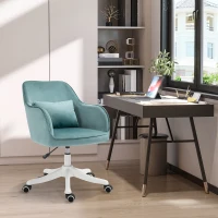 HOMCOM Chaise de bureau velours fauteuil bureau massant coussin lombaire intégré hauteur réglable pivotante 360° vert(m-2)