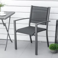 Outsunny Garden Chairs Set Of 2 Outdoor Chairs with Steel Frame Texteline Seats for Dining Patio Balcony Dark Grey and Black(m-8)